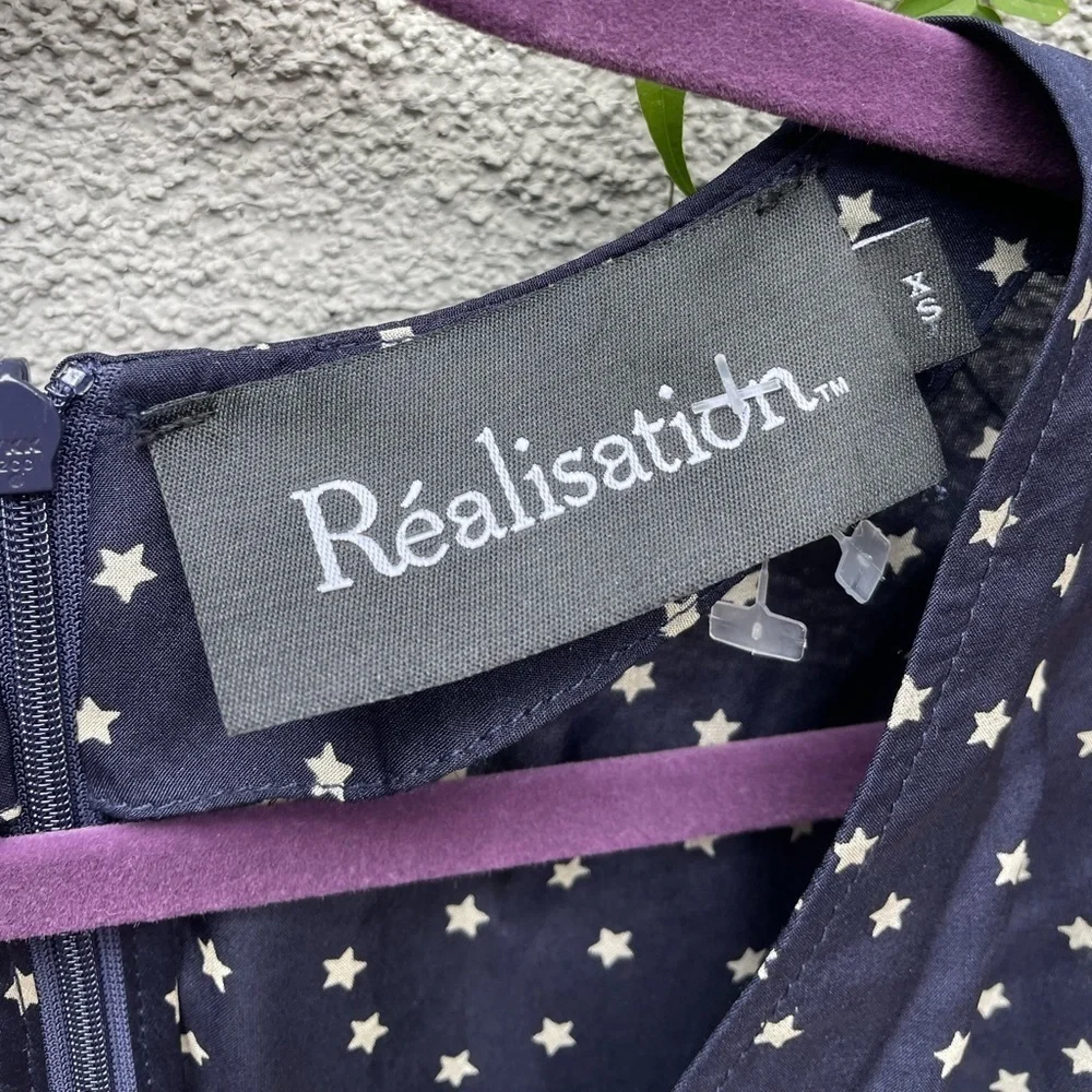 Realisation Par Ozzie Navy White Stars 100% Silk Dress